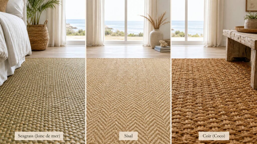 Comparaison de revêtements sol jonc de mer sisal et coco