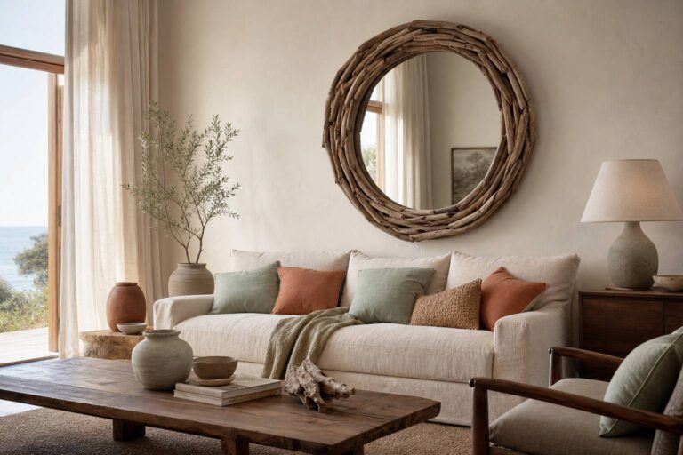 Miroir & suspension en bois flotté