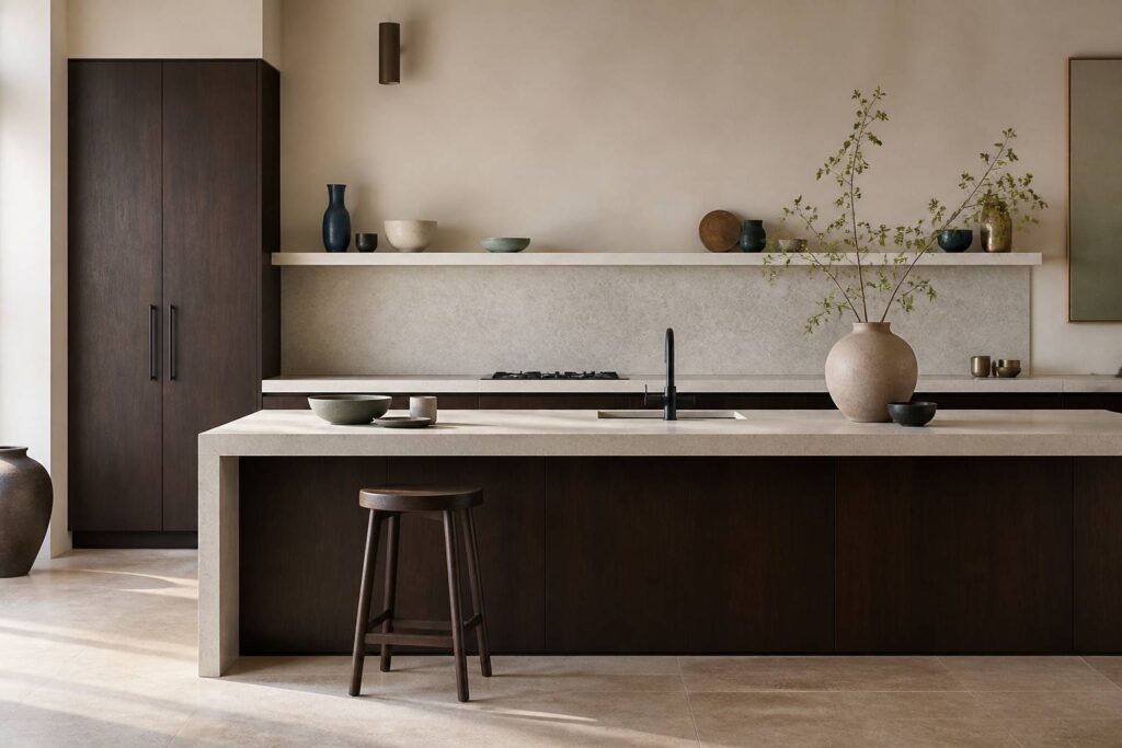 Cuisine contemporaine aux façades en bois foncé