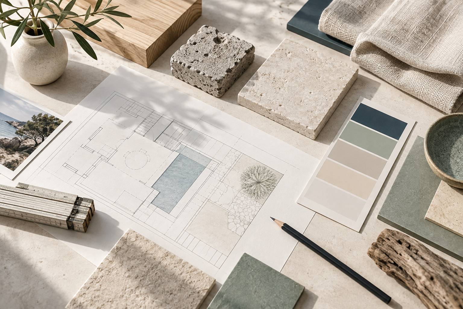 Échantillons de matériaux de construction sur une table d'architecte