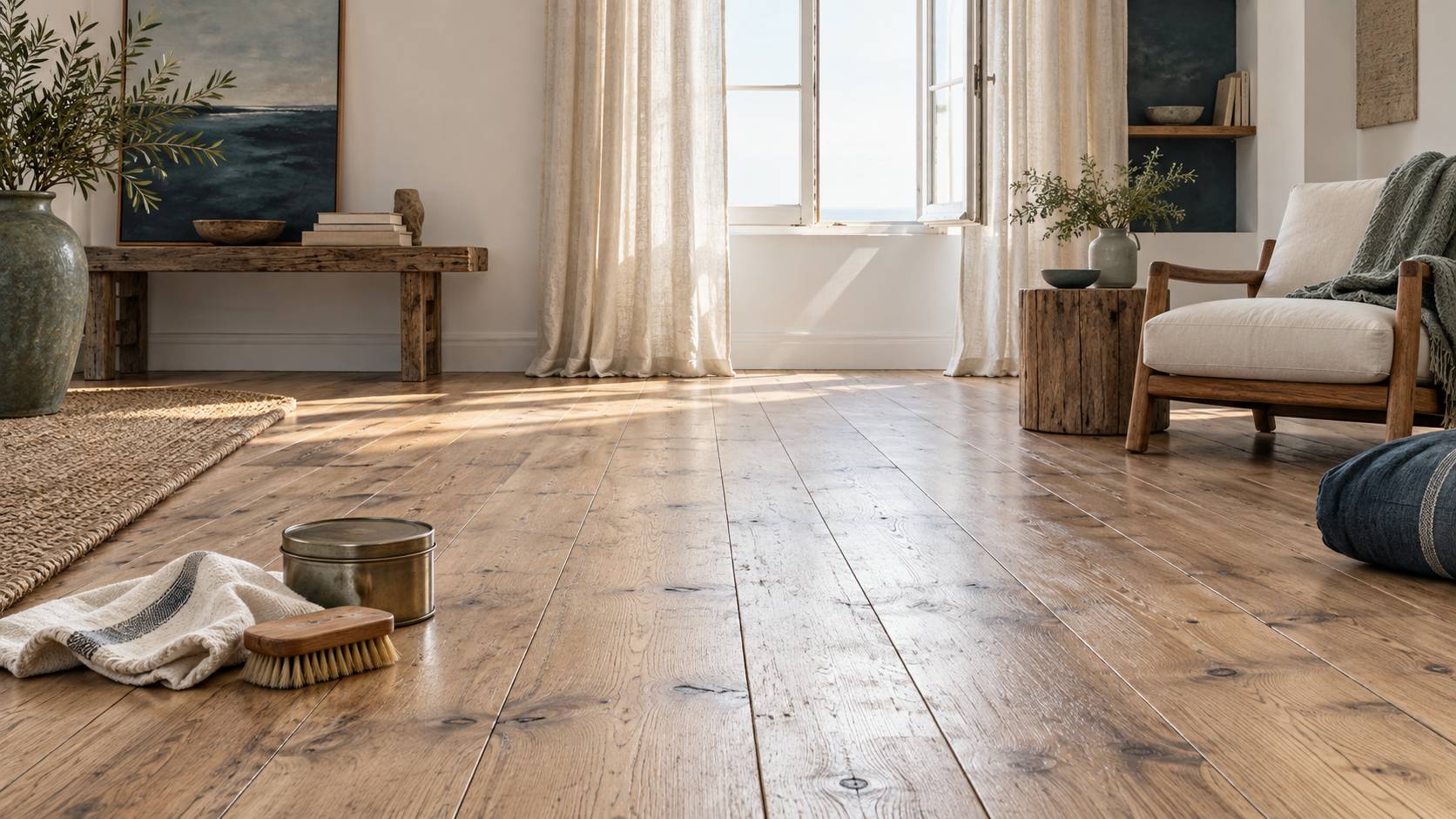 Illustration éditoriale du sujet : Guide pratique pour cirer et sublimer votre parquet