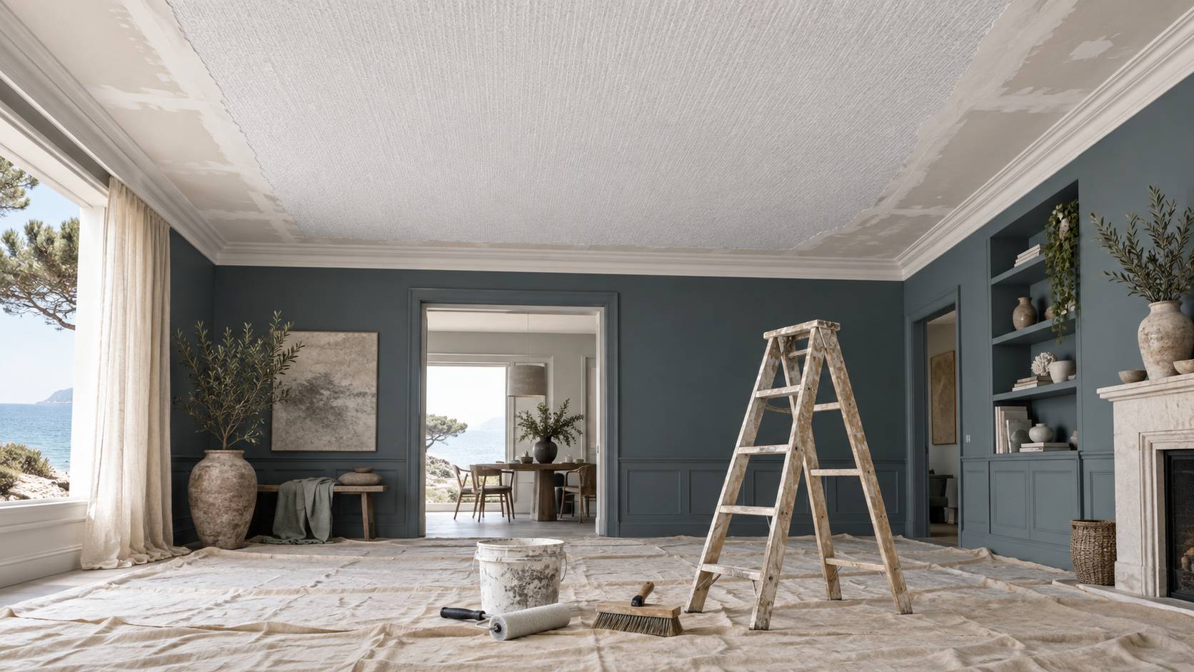 Illustration éditoriale du sujet : Guide pratique pour installer de la toile de verre au plafond comme un professionnel